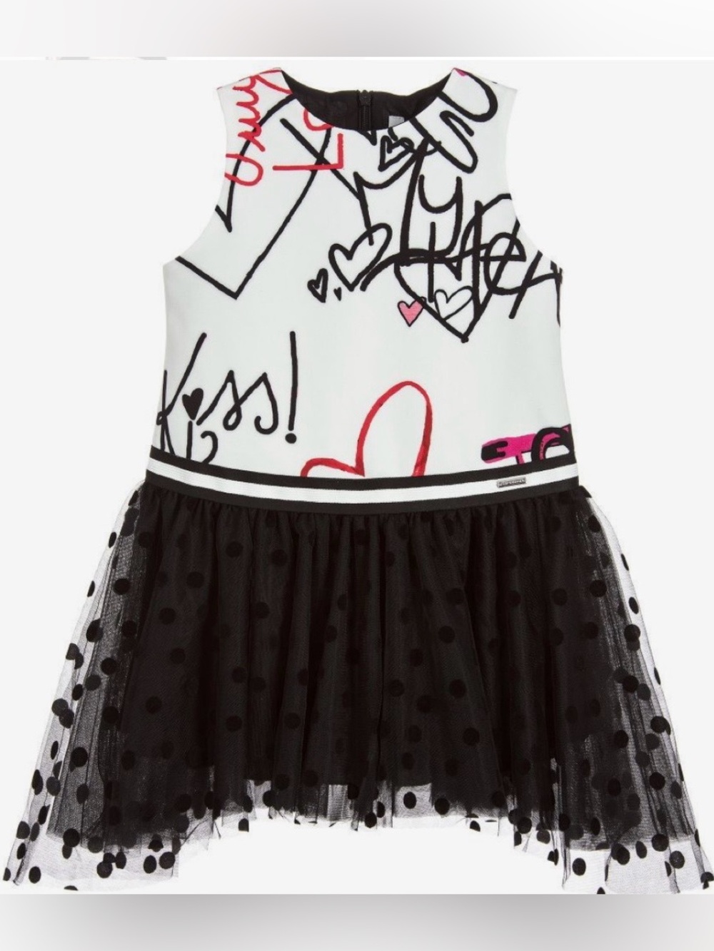 Italian Luxury Brand Loredana Kids Girls Heart Graffiti Tulle Party Dress, 6Y